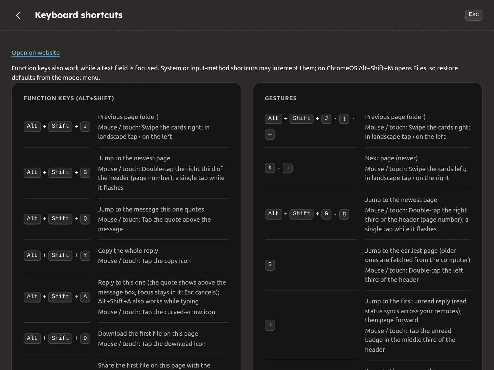 Keyboard shortcuts