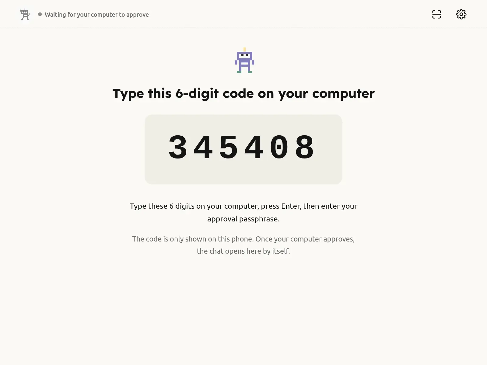 The 6-digit code during pairing