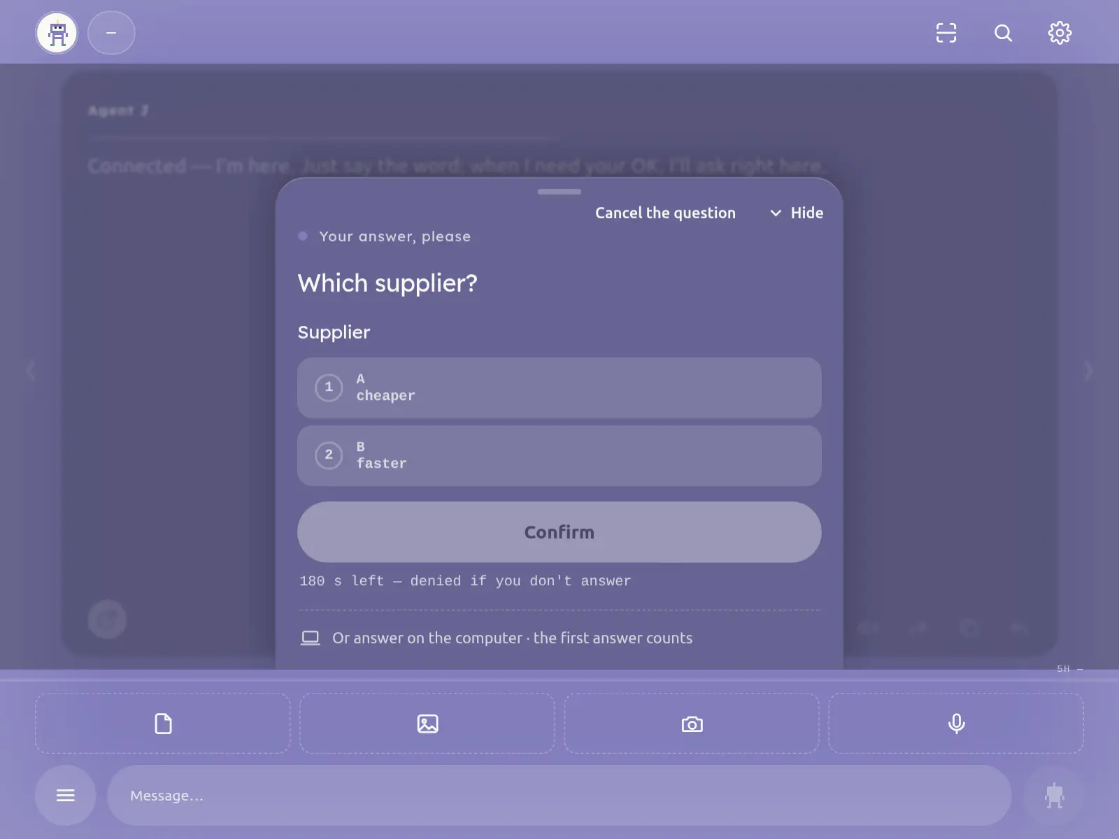 Purple: a question is waiting for your answer